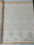 DIAMOND GEOMETRIC SEQUIN ON A STRETCH MESH FABRIC ( By The Yard)