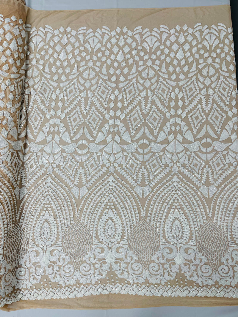 DIAMOND GEOMETRIC SEQUIN ON A STRETCH MESH FABRIC ( By The Yard)