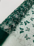 3D BEADED BUTTERFLY LACE ON A MESH FABRIC (By The Yard)