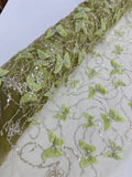 3D BEADED BUTTERFLY LACE ON A MESH FABRIC (By The Yard)