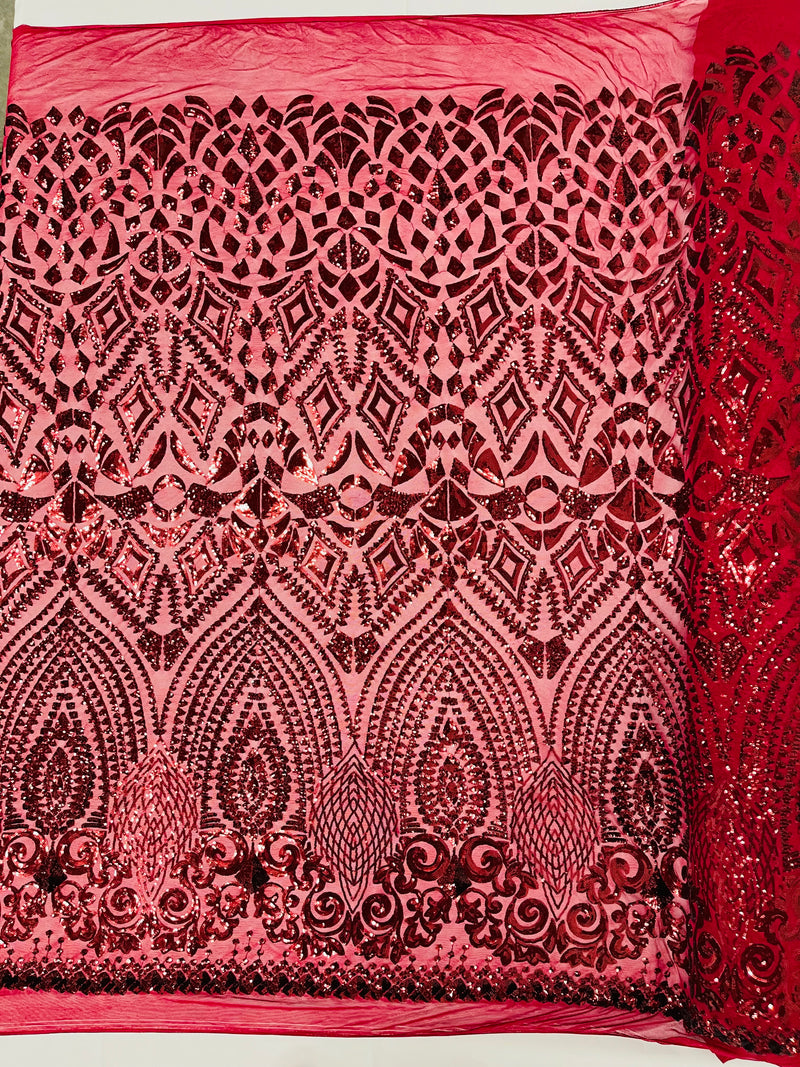 DIAMOND GEOMETRIC SEQUIN ON A STRETCH MESH FABRIC ( By The Yard)