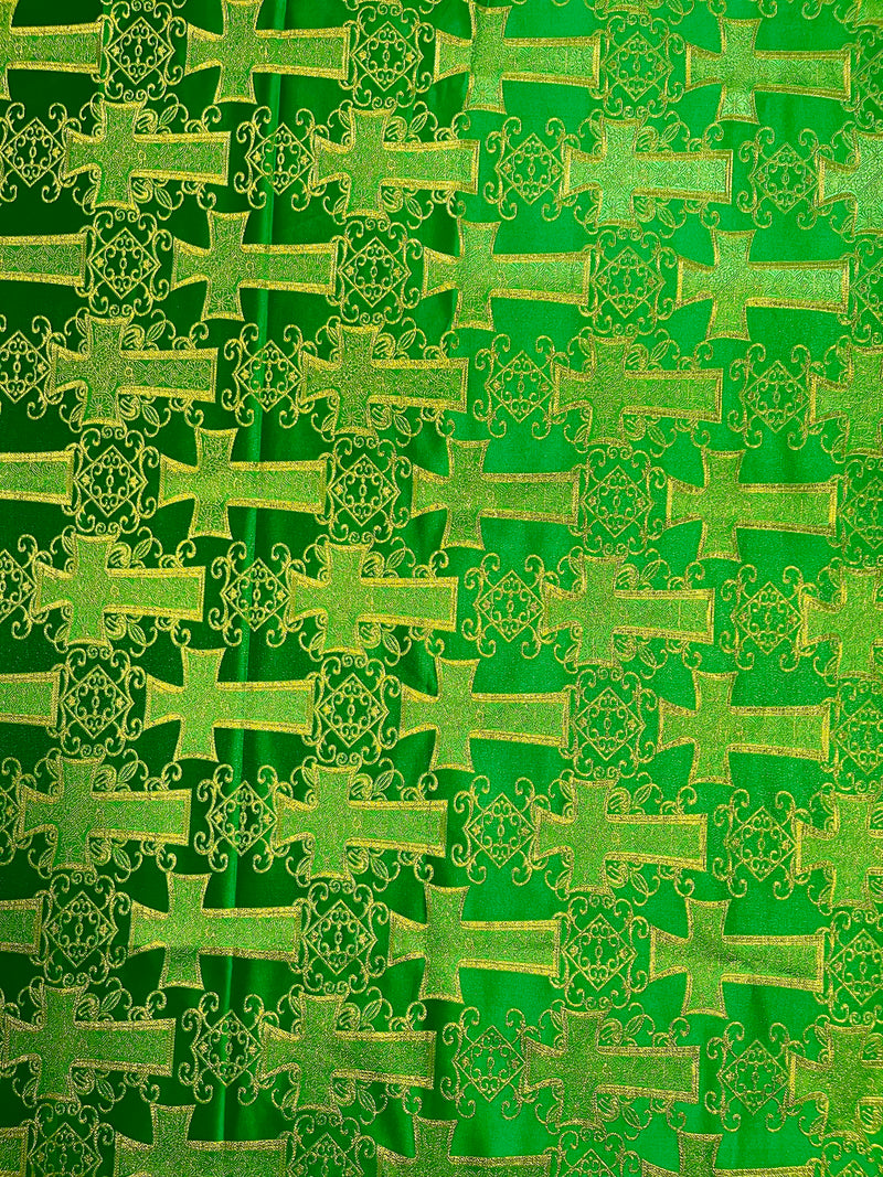 METALLIC BIG CROSS JACQUARD SATIN FABRIC (by the yard)