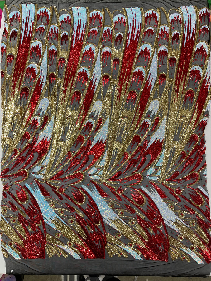 Iridescent Feather sequin design, 4 way stretch mesh ( by the yard )