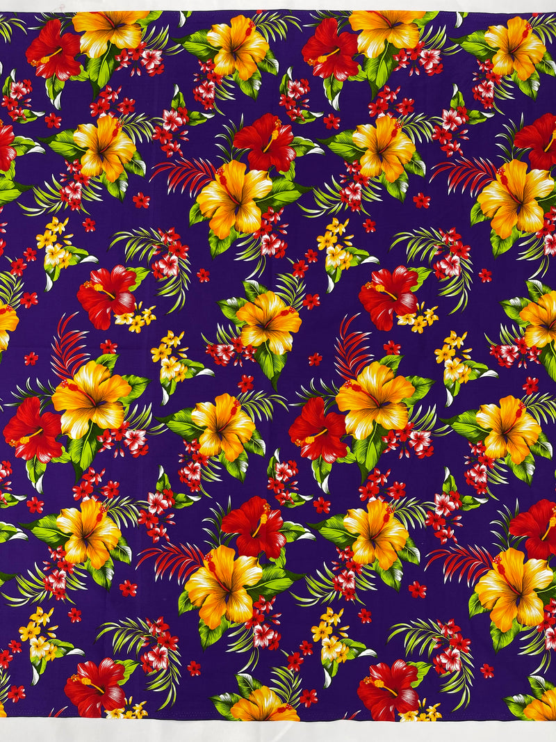 Multi Color Hawaiian Hibiscus  Floral Fabric/ 100% Cotton/45" Wide (by the yard)