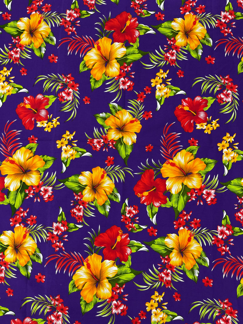 Multi Color Hawaiian Hibiscus  Floral Fabric/ 100% Cotton/45" Wide (by the yard)