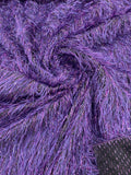 Shaggy Jacquard Faux Ostrich/Eye Lash Feathers Fringe With Metallic Thread By The Yard