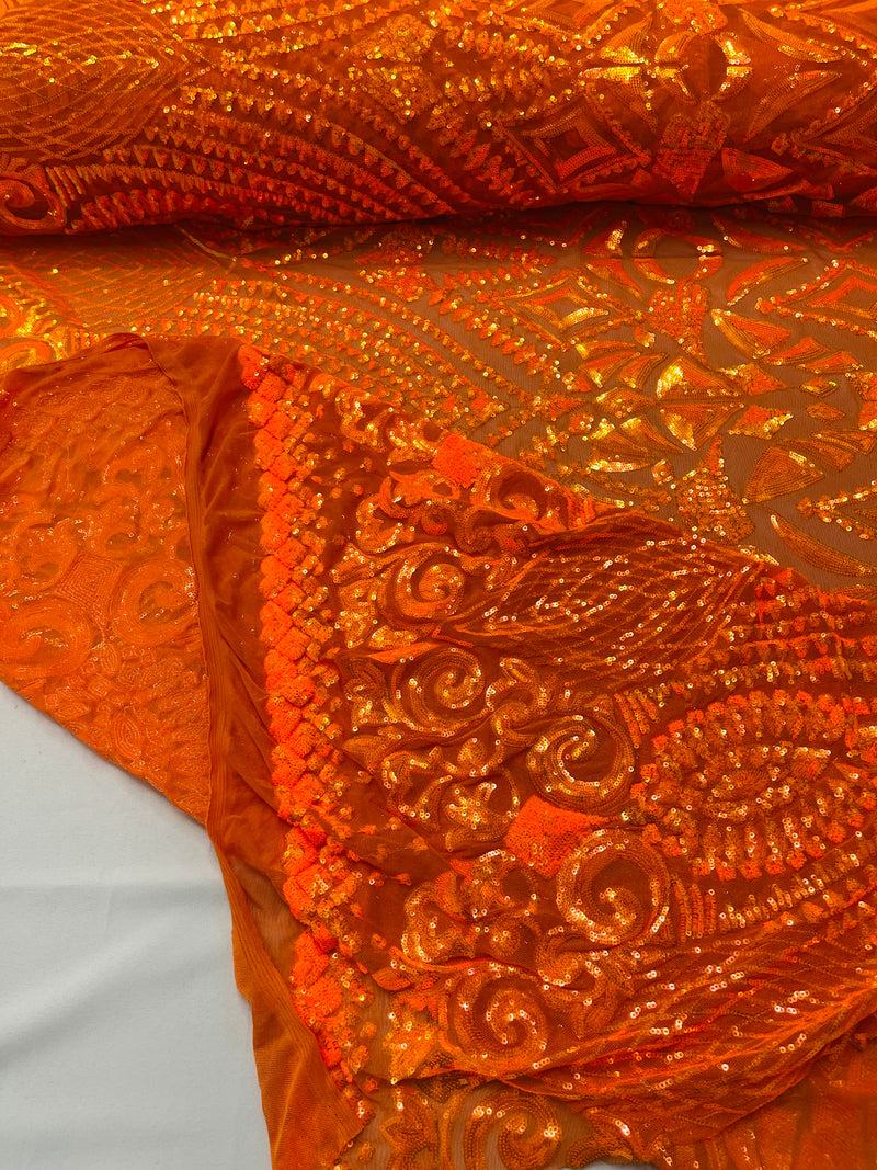 DIAMOND GEOMETRIC SEQUIN ON A STRETCH MESH FABRIC ( By The Yard)