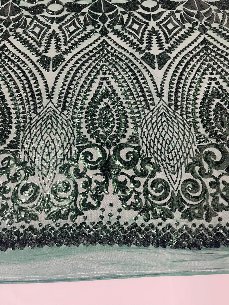 DIAMOND GEOMETRIC SEQUIN ON A STRETCH MESH FABRIC ( By The Yard)