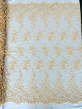 BIG FLORAL DAMASK BEADED MESH LACE FABRIC (By The Yard)