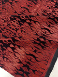 Hot Rod Tricot Holographic 4 Way Spandex With Black Flocking Flames And Red Glitter Fabric-