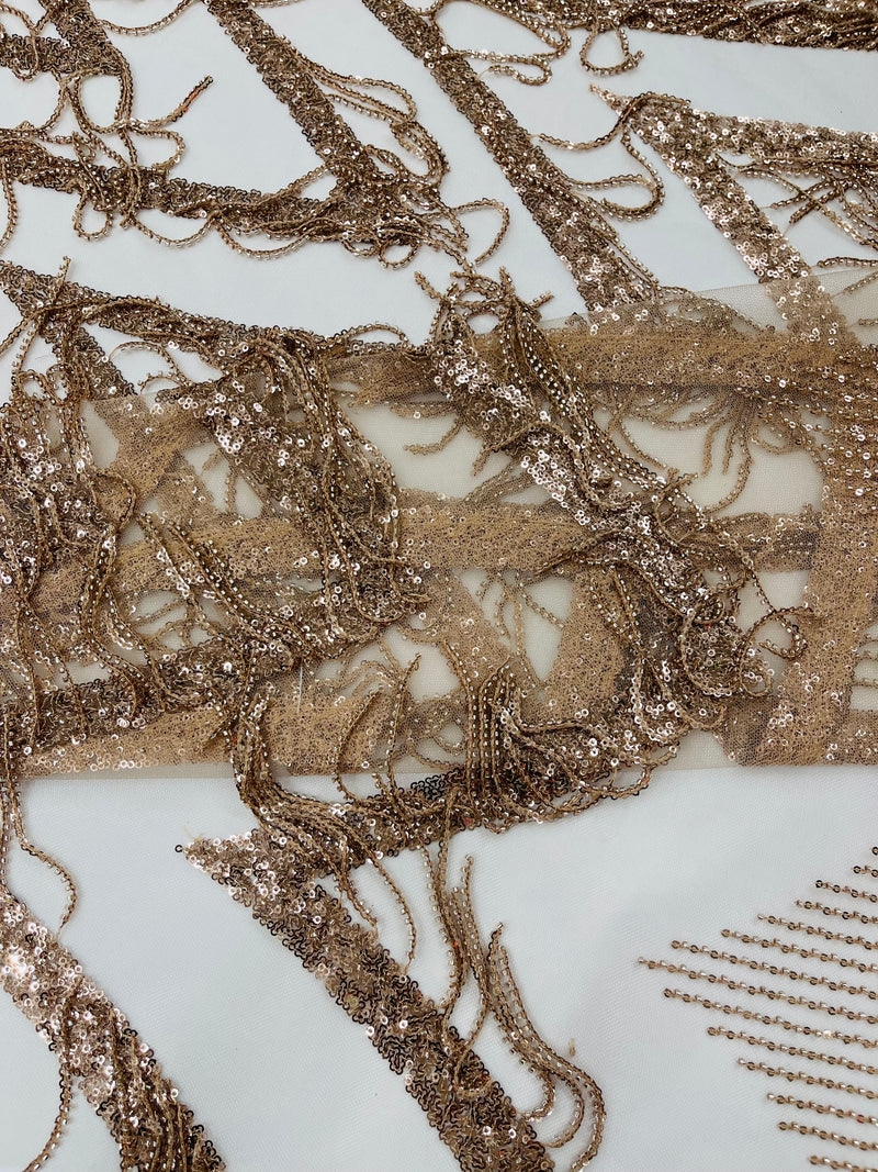 GEOMETRIC BEADED FRINGE DESIGN ON A MESH FABRIC (By The Yard)