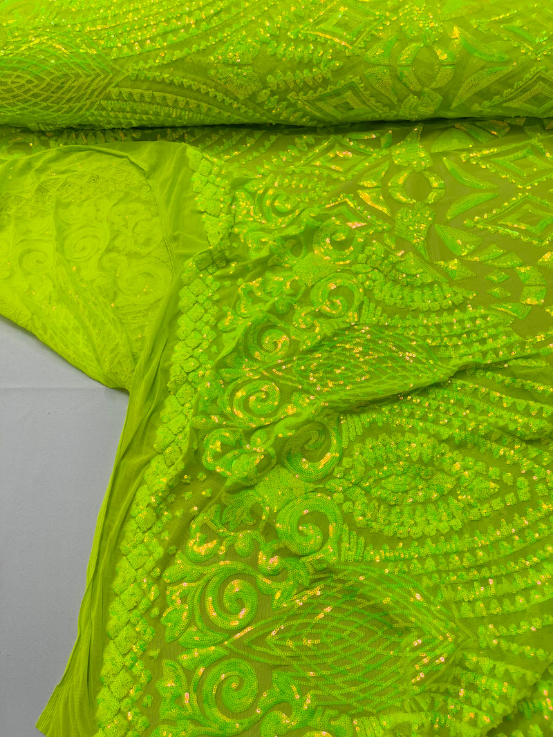 DIAMOND GEOMETRIC SEQUIN ON A STRETCH MESH FABRIC ( By The Yard)