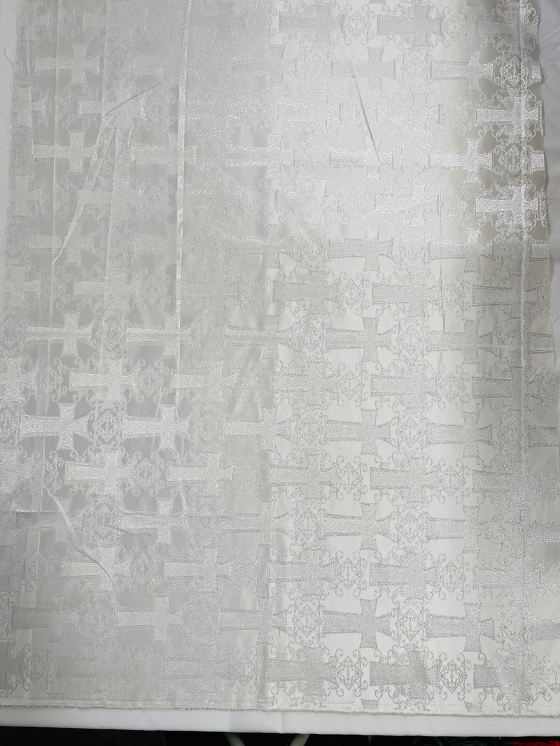METALLIC BIG CROSS JACQUARD SATIN FABRIC (by the yard)