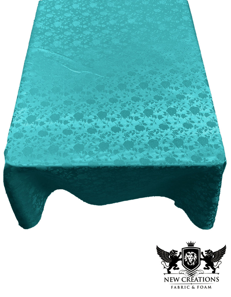 Rectangular Tablecloth Roses Jacquard Satin Overlay for Small Coffee Table Seamless. (60 Inches x 72 Inches)