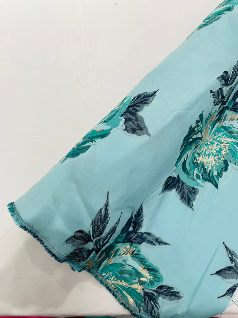Multi Floral Color Jacquard Satin, Sold by The Yard.