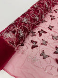 3D BEADED BUTTERFLY LACE ON A MESH FABRIC (By The Yard)