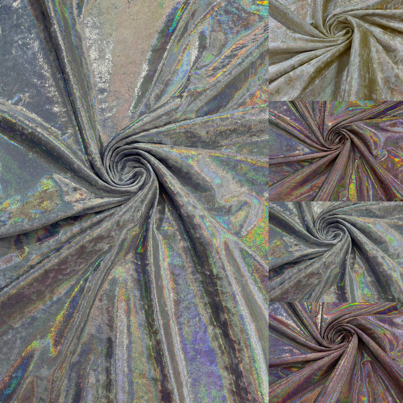 OIL SLICK IRIDESCENT FOGGY FOIL STRETCH VELVET (By The Yard