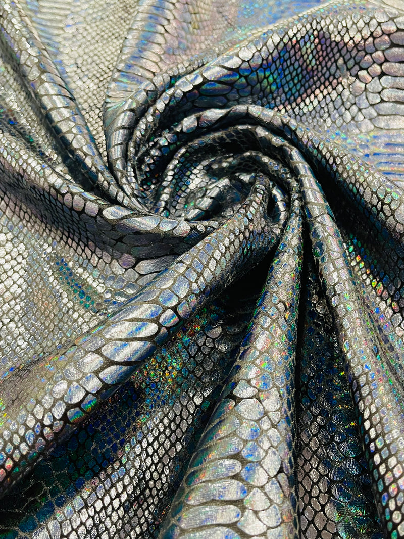 Illusion foil Snake design on a stretch velvet fabric-Sold by the yard.