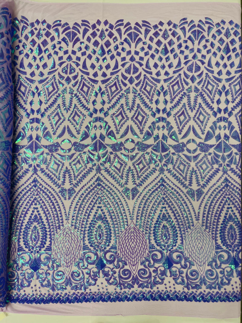 DIAMOND GEOMETRIC SEQUIN ON A STRETCH MESH FABRIC ( By The Yard)