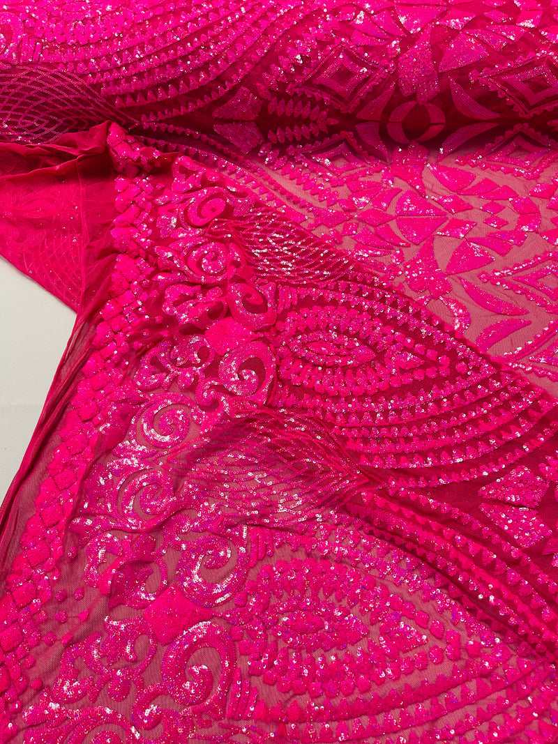 DIAMOND GEOMETRIC SEQUIN ON A STRETCH MESH FABRIC ( By The Yard)