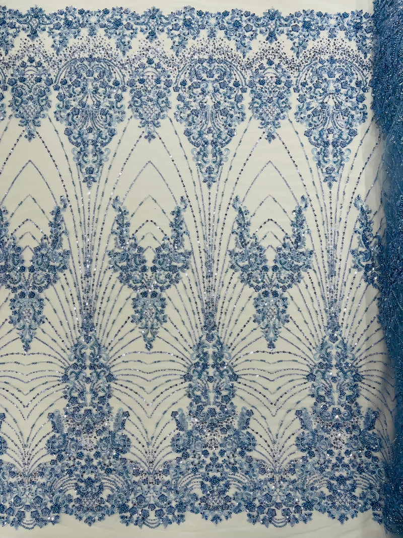 Royalty Damask Beaded Lace Luxury on Mesh, by The Yard.