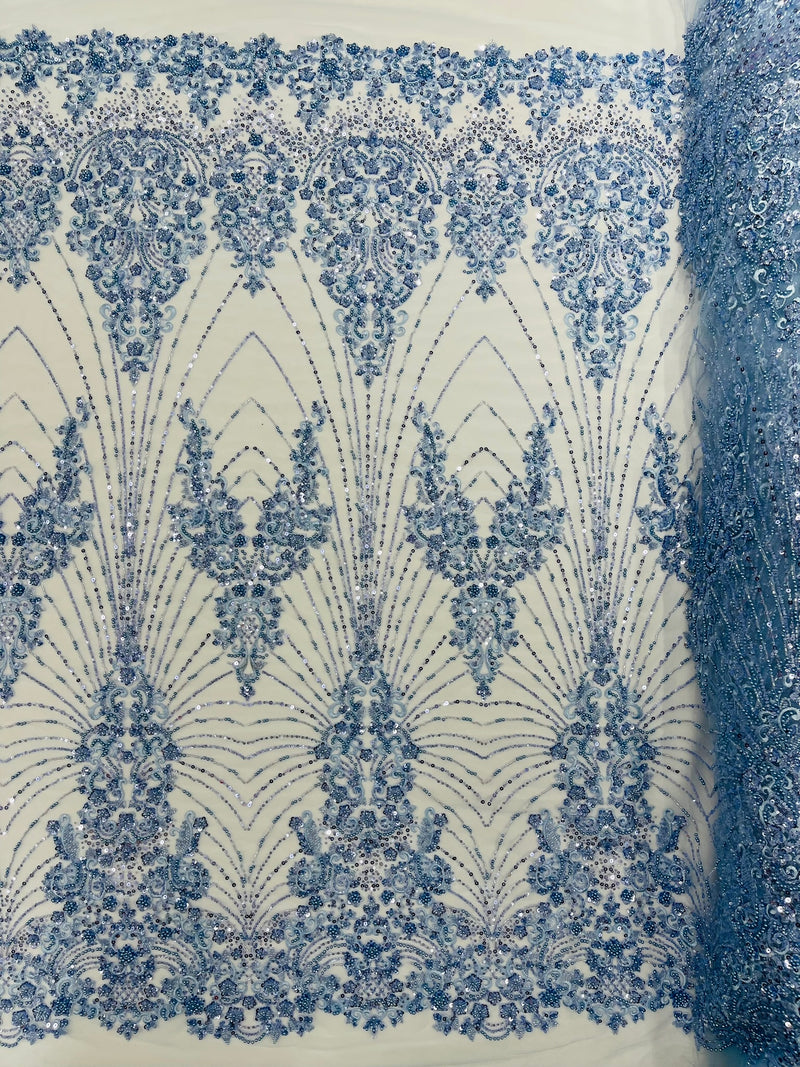 Royalty Damask Beaded Lace Luxury on Mesh, by The Yard.