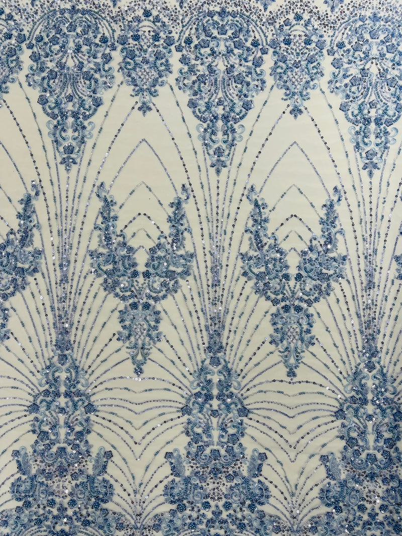 Royalty Damask Beaded Lace Luxury on Mesh, by The Yard.