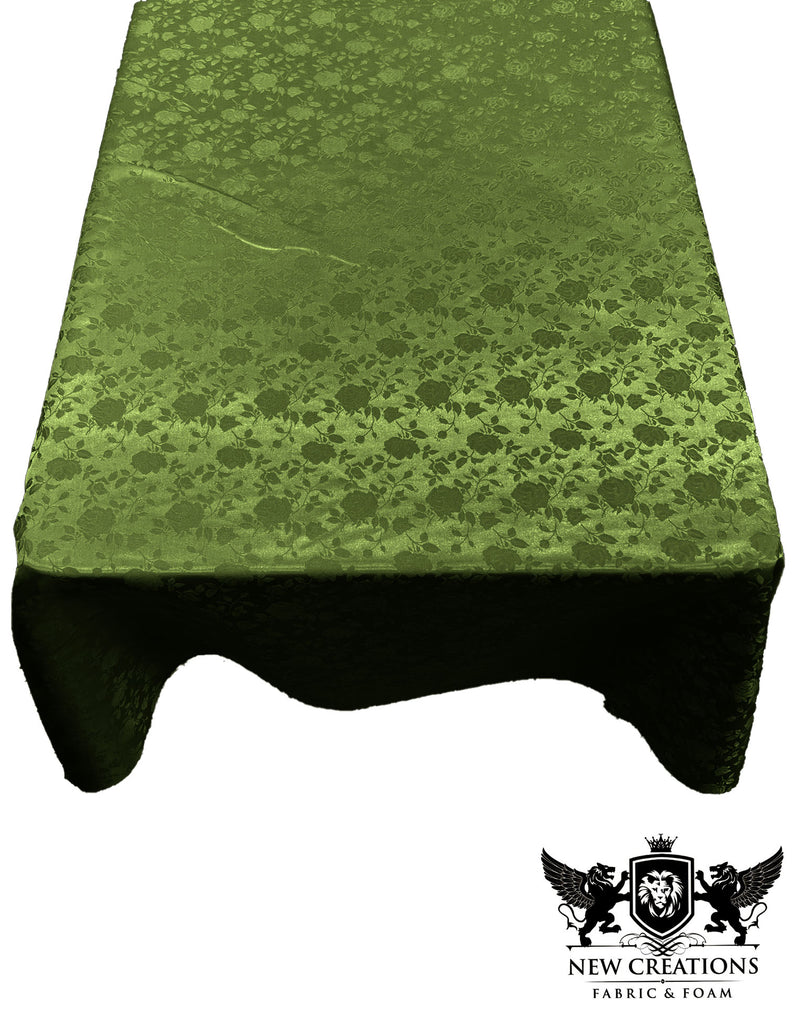 Rectangular Tablecloth Roses Jacquard Satin Overlay for Small Coffee Table Seamless. (60 Inches x 72 Inches)