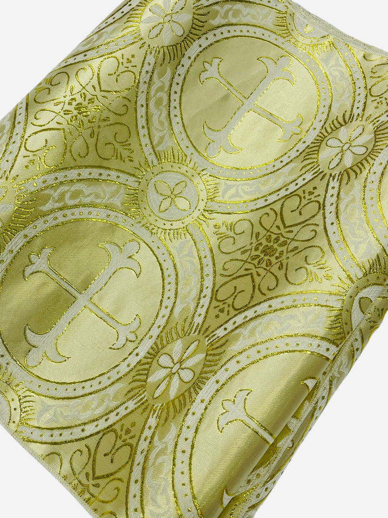 Religious Brocade Runner Tablecloth | Liturgical Fabric | Runner Ecclesiastical Jacquard | Church | Vestment-Cross Brocade.