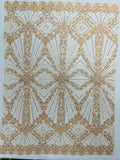 Luxury Bridal Fabric with Geometric Beading on a mesh, by The Yard.