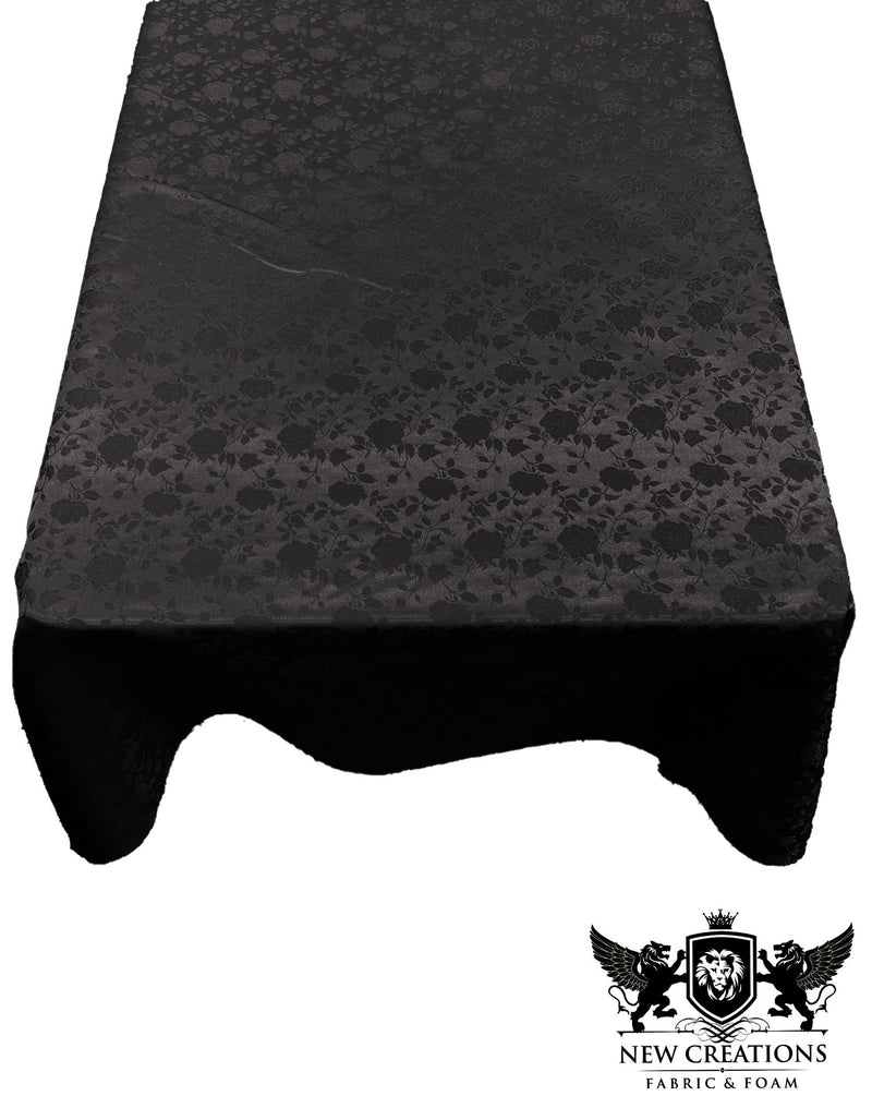 Rectangular Tablecloth Roses Jacquard Satin Overlay for Small Coffee Table Seamless. (60 Inches x 72 Inches)