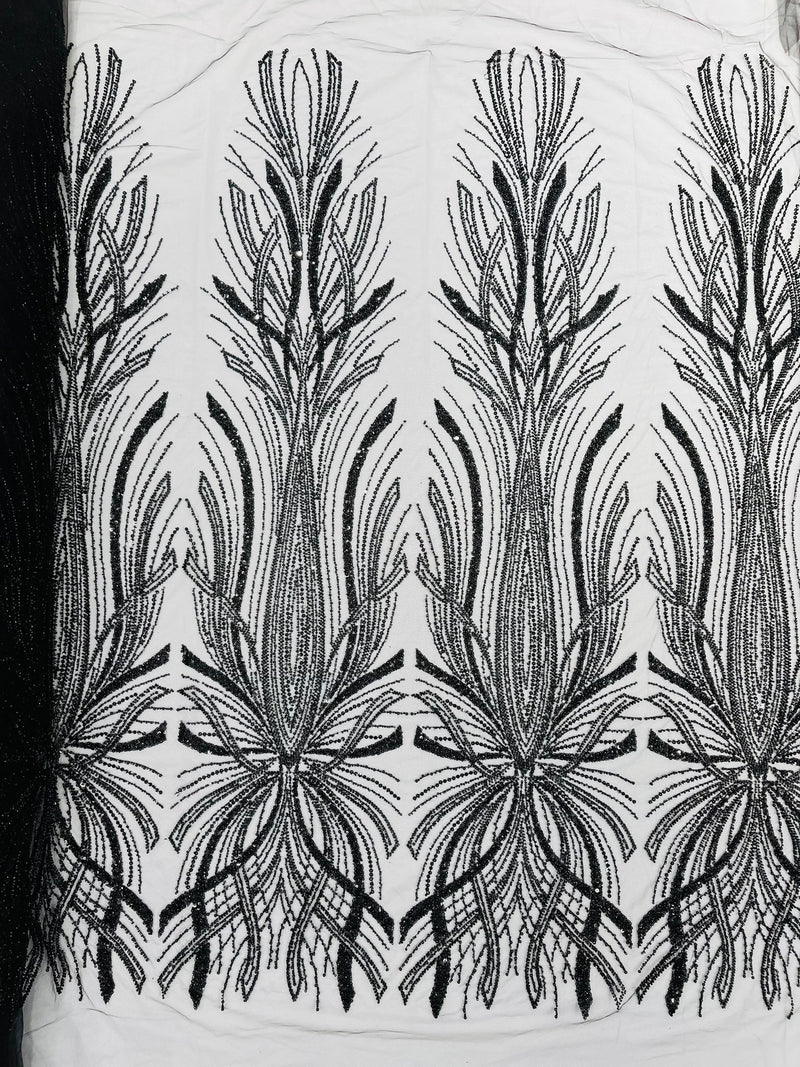 Palm Beaded Damask Design Fabric, by The Yard.