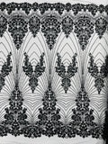 Royalty Damask Beaded Lace Luxury on Mesh, by The Yard.