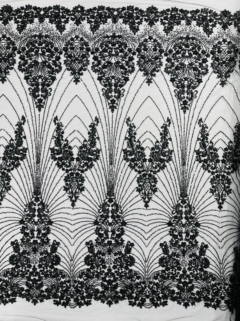 Royalty Damask Beaded Lace Luxury on Mesh, by The Yard.