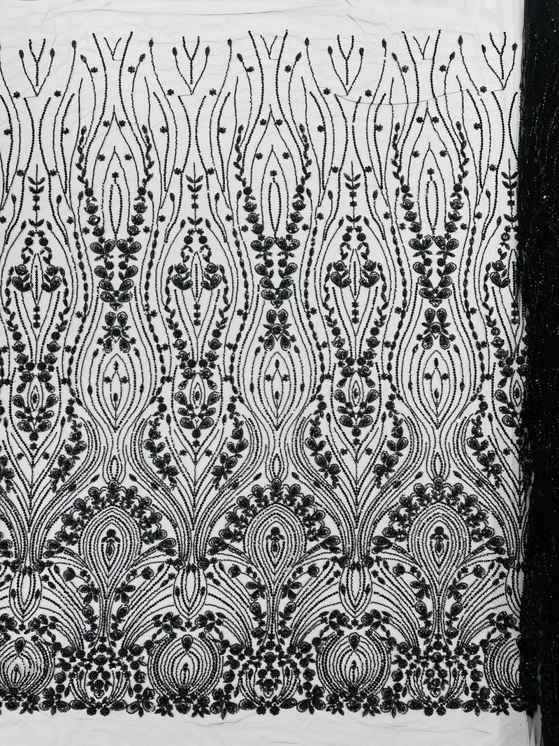 Modern Luxury Beaded Fabric Embroidered on a Mesh Lace, Sold by The Yard.