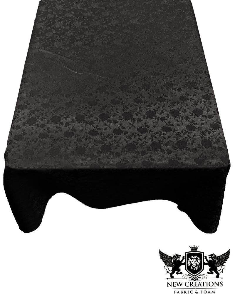 Rectangular Tablecloth Roses Jacquard Satin Overlay for Small Coffee Table Seamless. (60 Inches x 144 Inches)