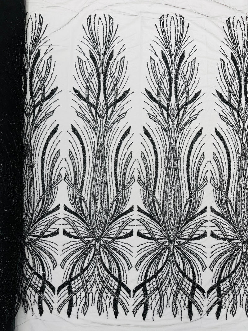 Palm Beaded Damask Design Fabric, by The Yard.