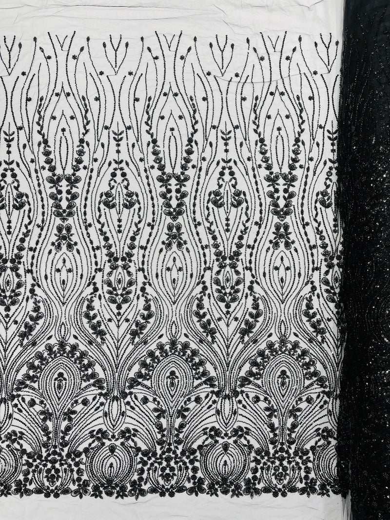 Modern Luxury Beaded Fabric Embroidered on a Mesh Lace, Sold by The Yard.