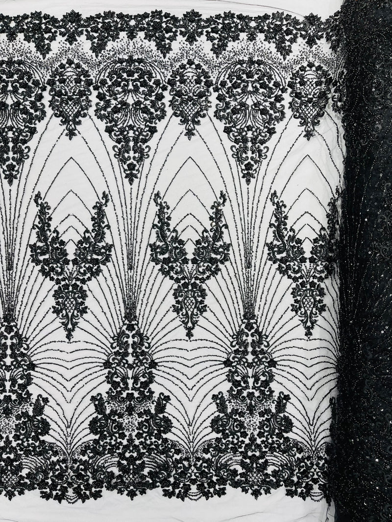 Royalty Damask Beaded Lace Luxury on Mesh, by The Yard.