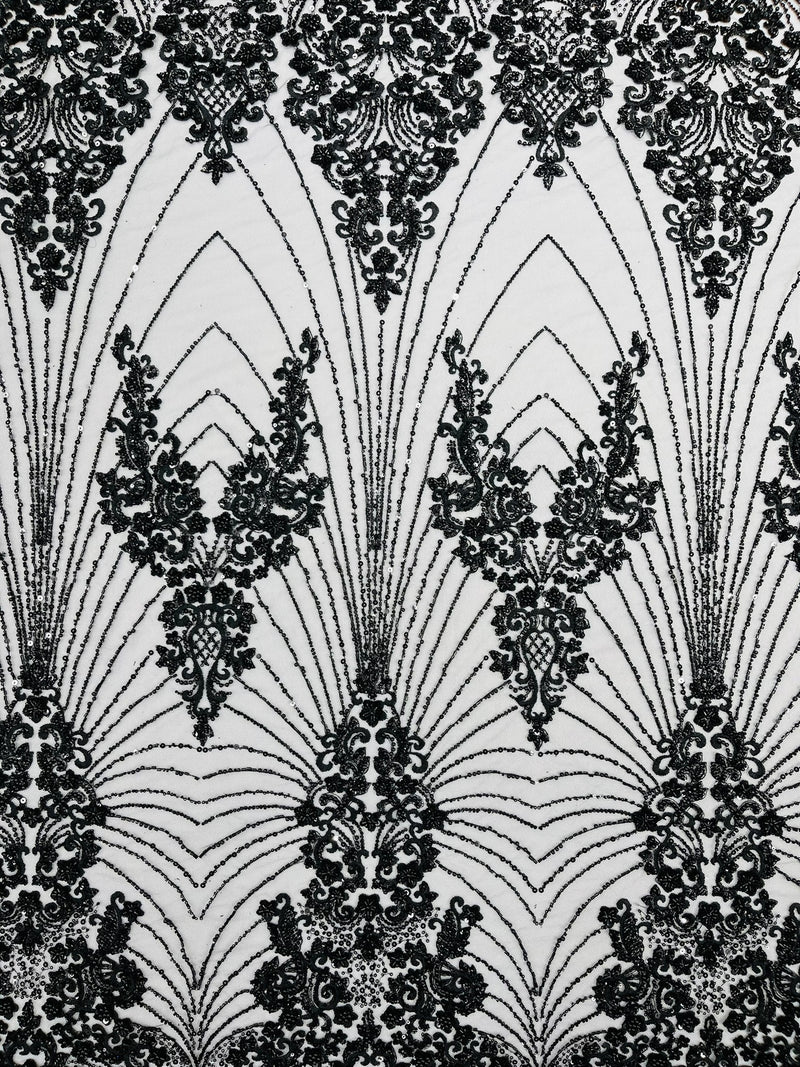 Royalty Damask Beaded Lace Luxury on Mesh, by The Yard.