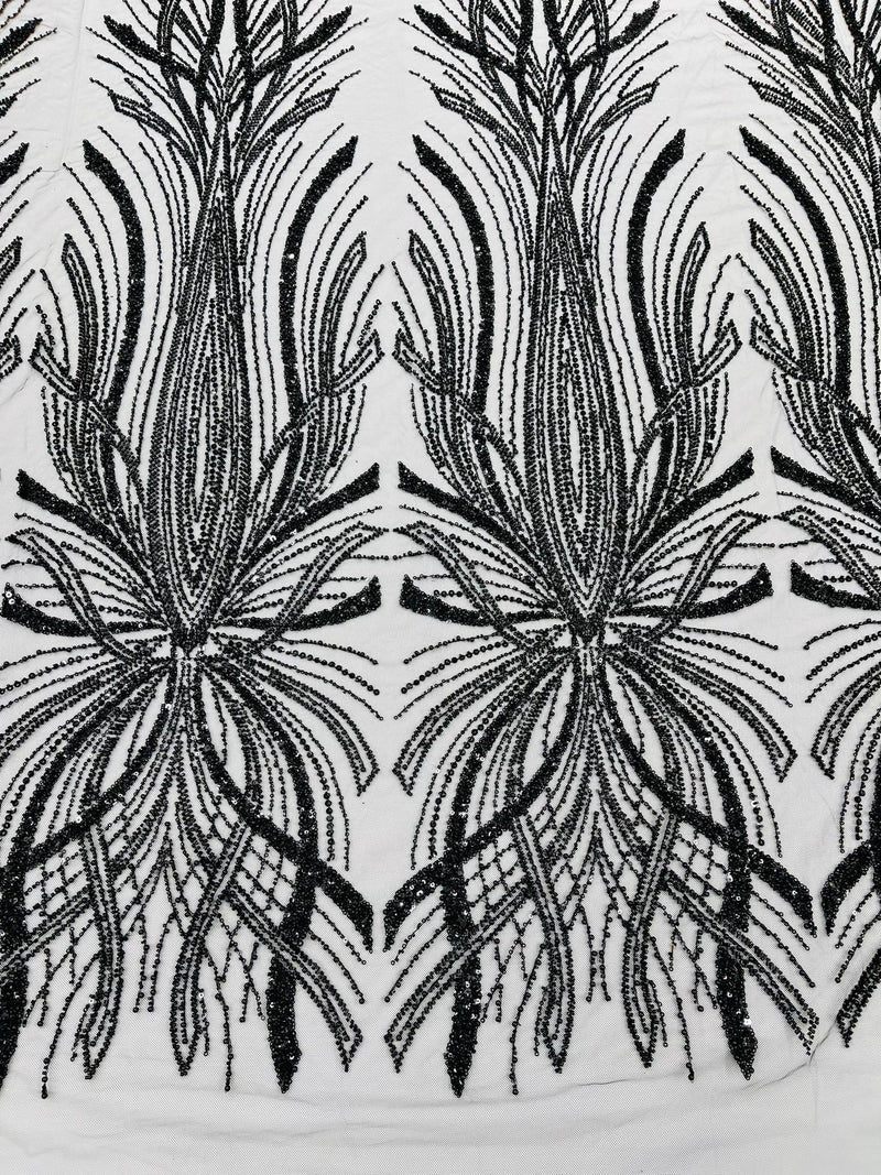 Palm Beaded Damask Design Fabric, by The Yard.