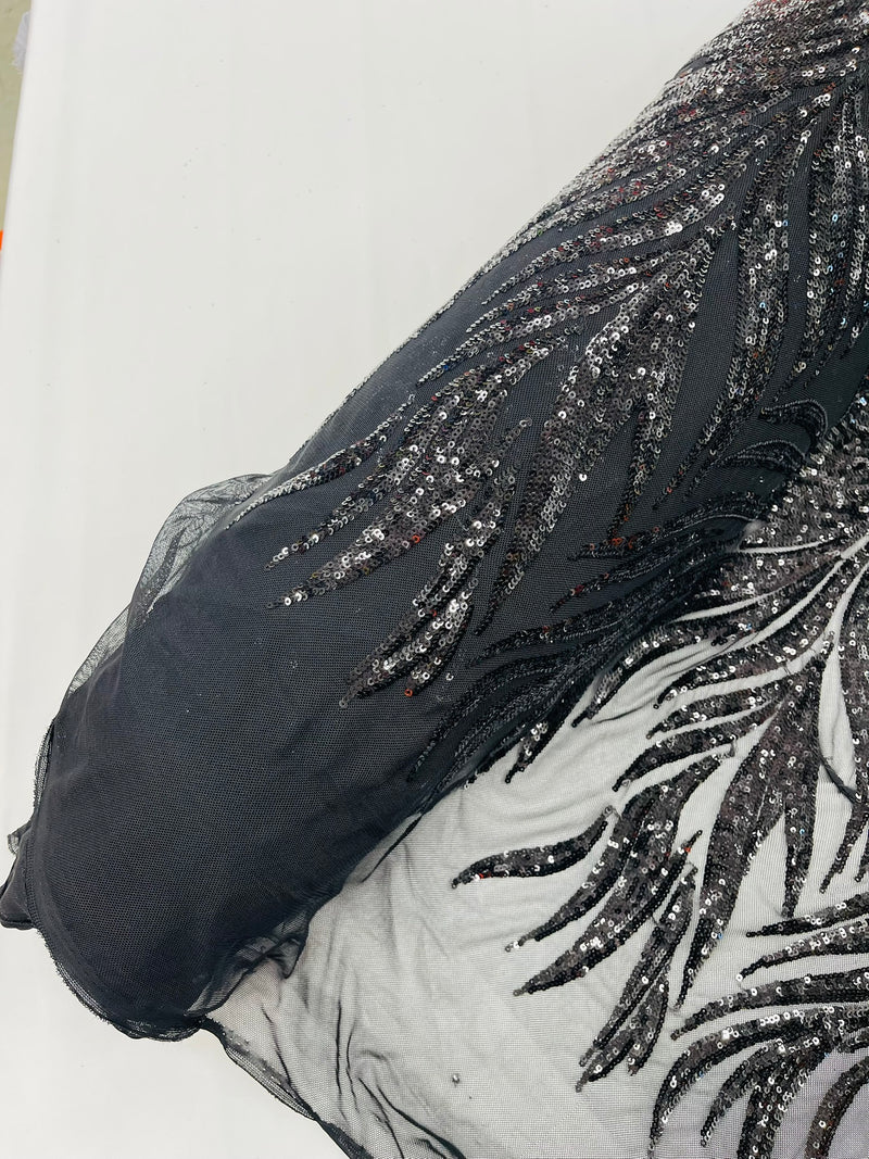 PHOENIX FEATHER SEQUIN ON STRETCH MESH FABRIC (By The Yard)