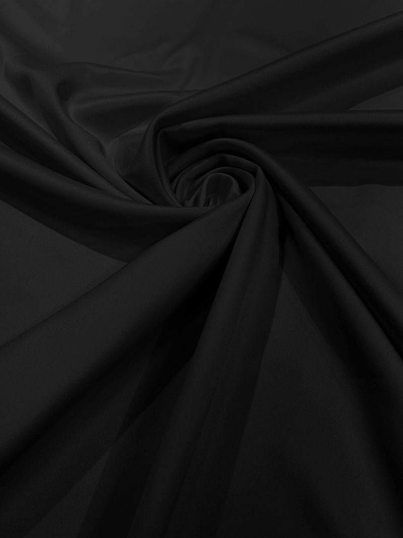 Black Solid Matte Stretch L'Amour Satin Fabric 95% Polyester 5% Spandex, 58" Wide/ By The Yard.
