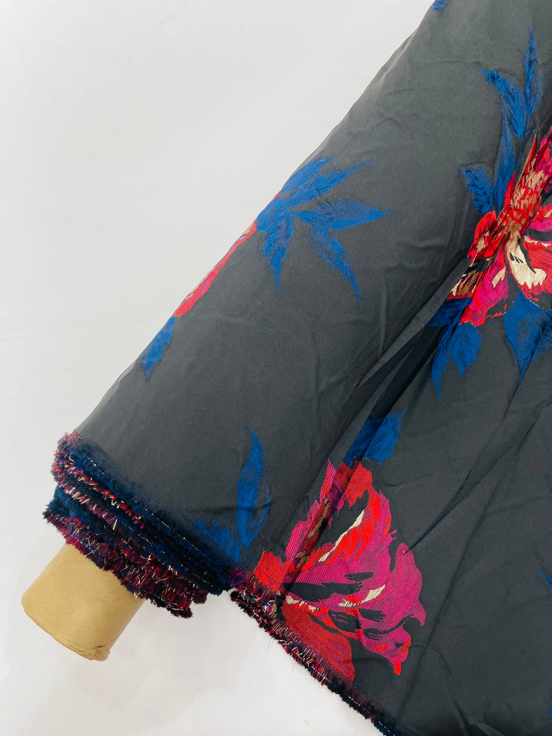 Multi Floral Color Jacquard Satin, Sold by The Yard.