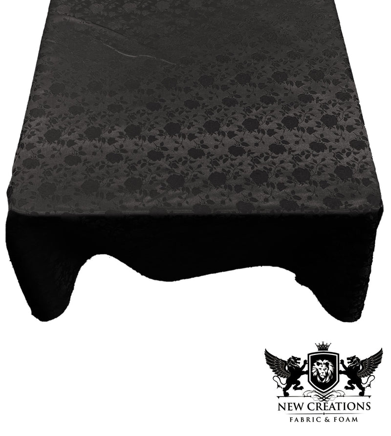 Black Square Tablecloth Roses Jacquard Satin Overlay for Small Coffee Table Seamless. (58" Inches x 58" Inches)