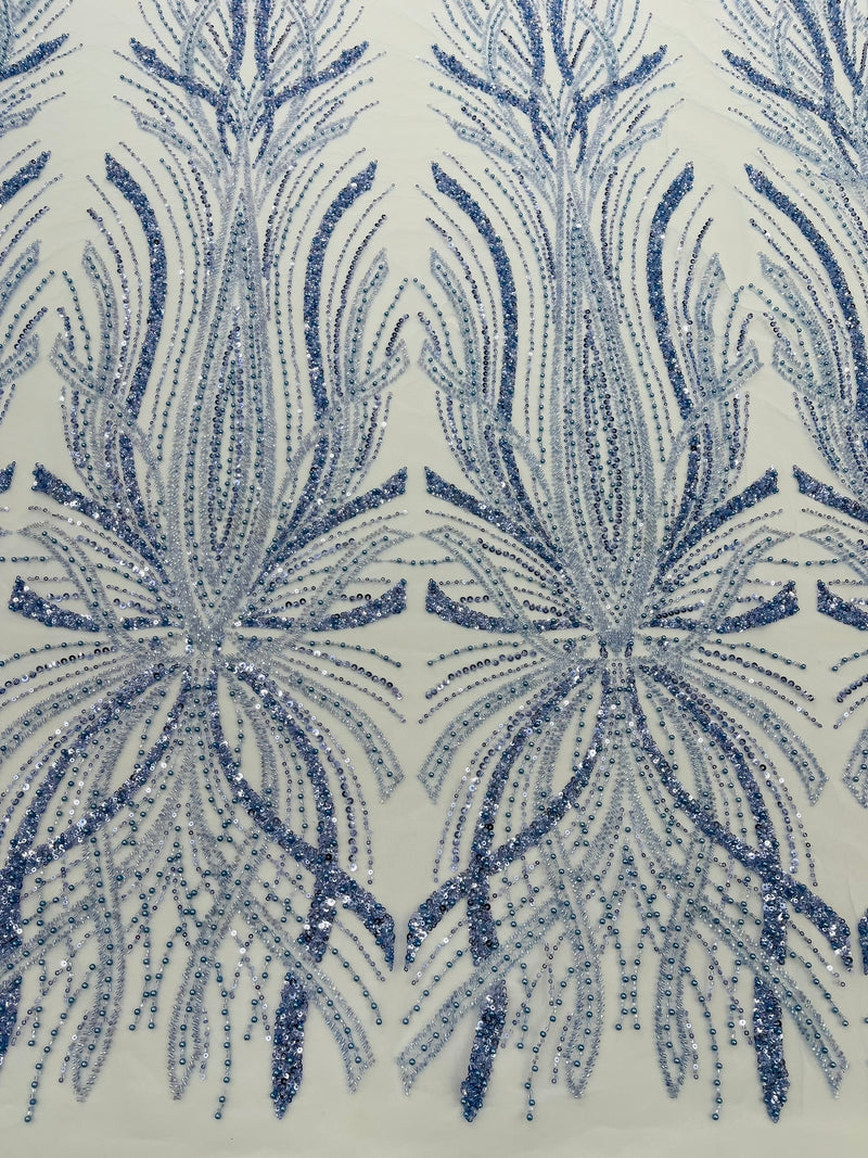 Palm Beaded Damask Design Fabric, by The Yard.