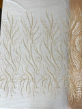 FEATHER BEADED LACE ON MESH FABRIC (By The Yard)