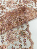 Metallic floral lace design embroidered 54" Wide | New Creations Fabric & Foam Inc.