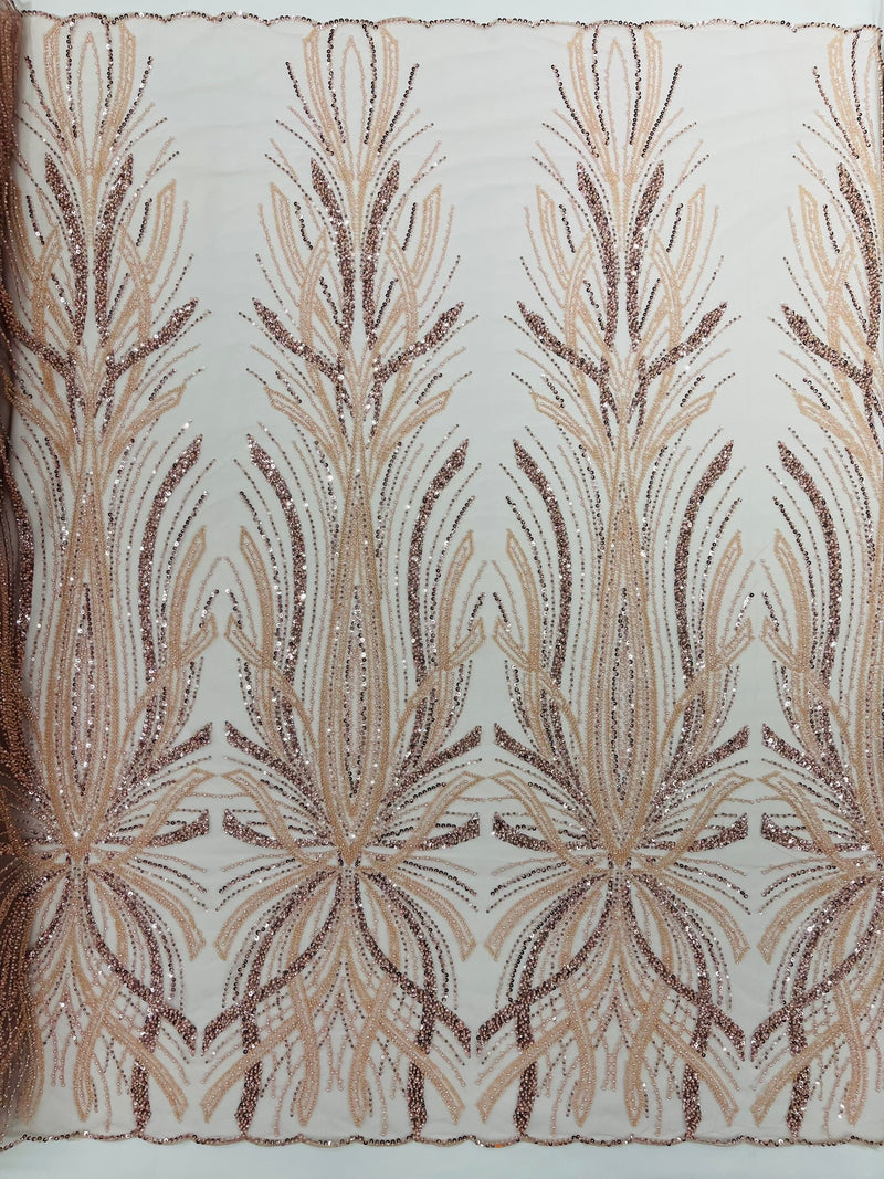 Palm Beaded Damask Design Fabric, by The Yard.
