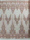 Royalty Damask Beaded Lace Luxury on Mesh, by The Yard.